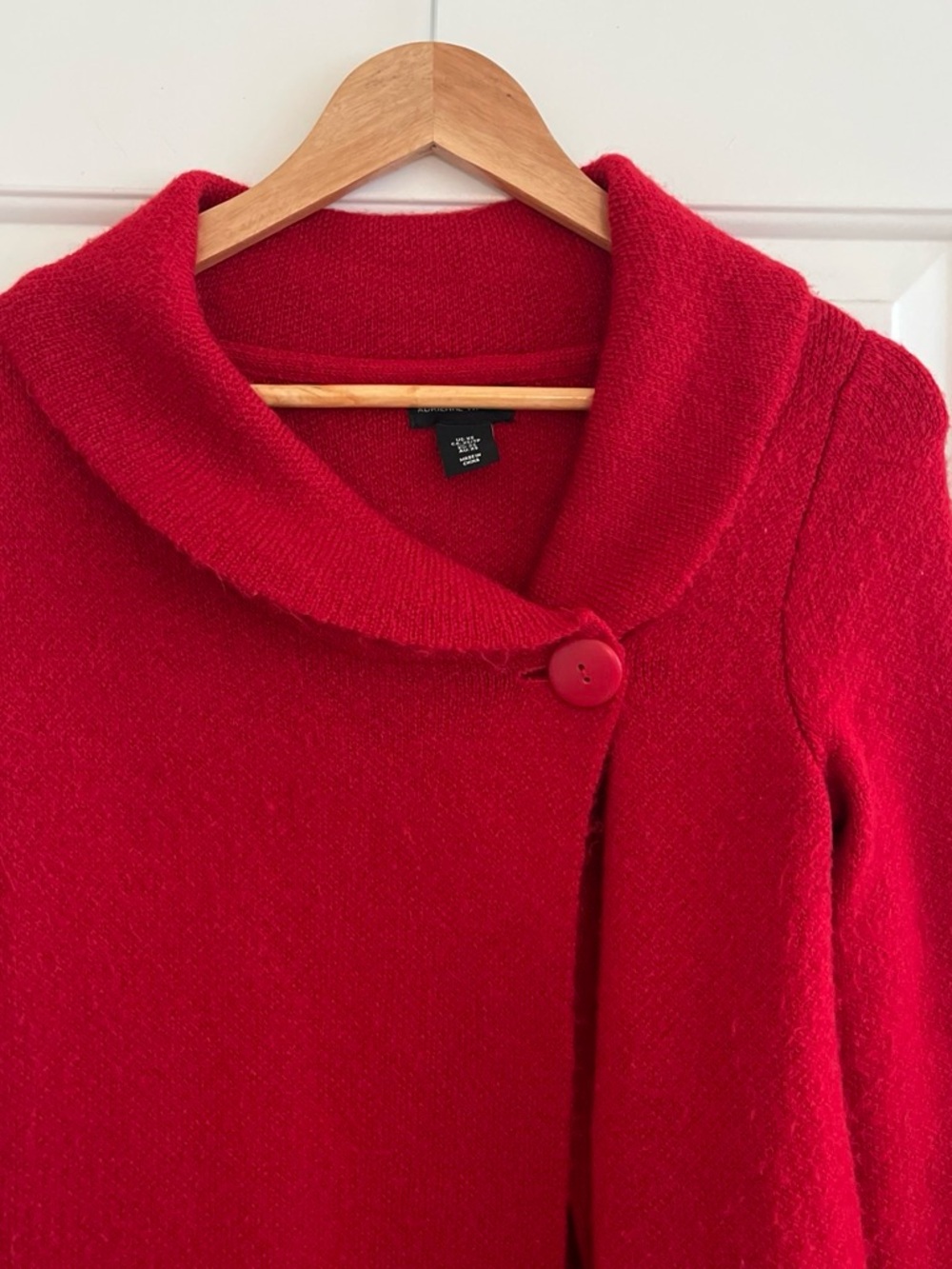 Adrienne Vittadini Red Shawl-Collar Buttoned Sweater Jacket Wool Blend Statement